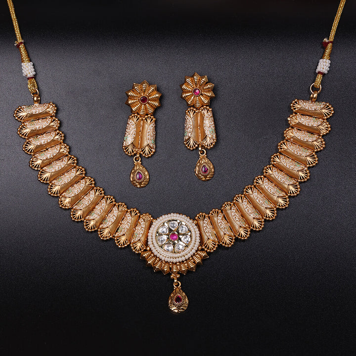 Antique Meenakari Necklace With Matte Gold Plating 220393