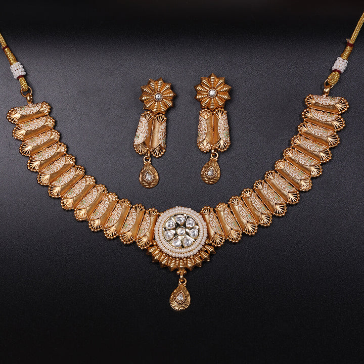 Antique Meenakari Necklace With Matte Gold Plating 220393