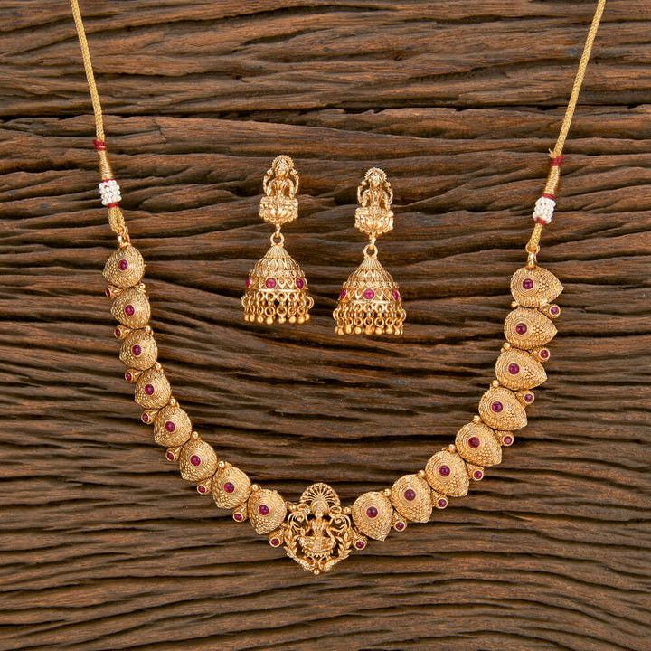 Antique South Indian Necklace With Matte Gold Plating 220400