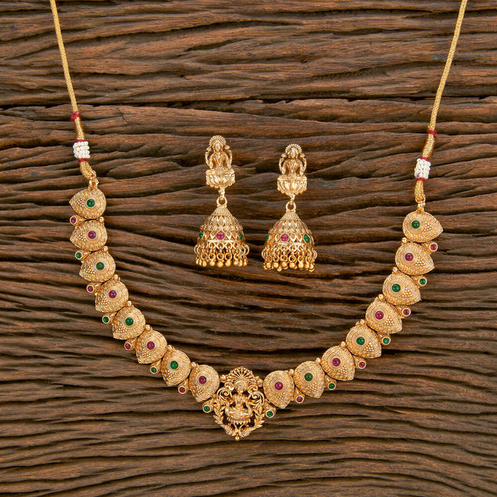 Antique South Indian Necklace With Matte Gold Plating 220400