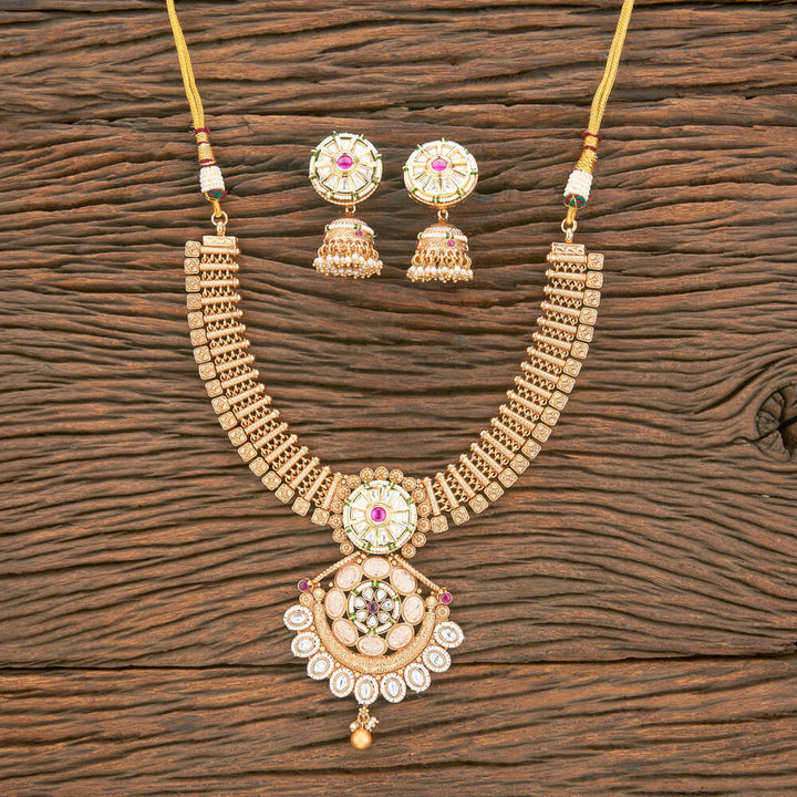 Antique Meenakari Necklace With Matte Gold Plating 220537