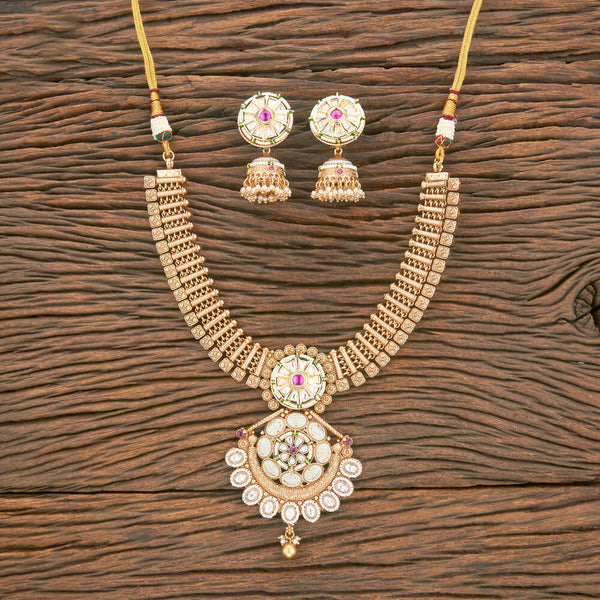 Antique Meenakari Necklace With Matte Gold Plating 220537