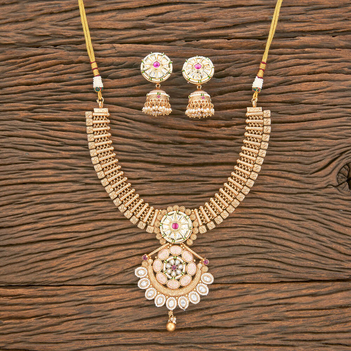 Antique Meenakari Necklace With Matte Gold Plating 220537