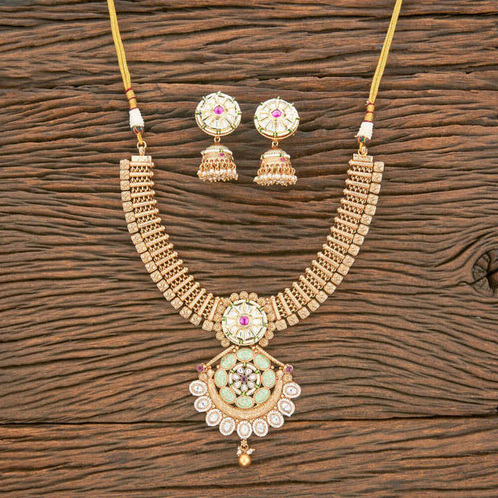 Antique Meenakari Necklace With Matte Gold Plating 220537