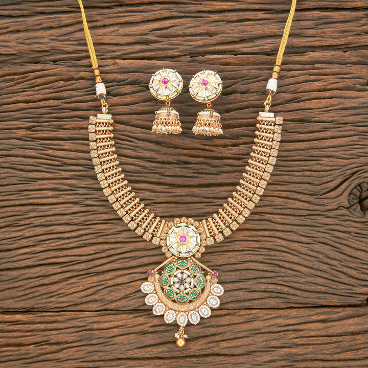 Antique Meenakari Necklace With Matte Gold Plating 220537