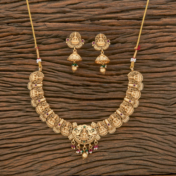 Antique South Indian Necklace With Matte Gold Plating 220538