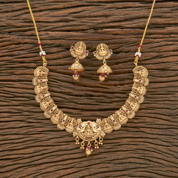 Antique South Indian Necklace With Matte Gold Plating 220538