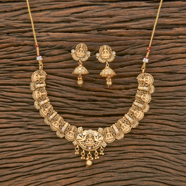 Antique South Indian Necklace With Matte Gold Plating 220538