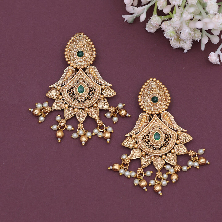 Antique Moti Earring With Gold Plating 220634