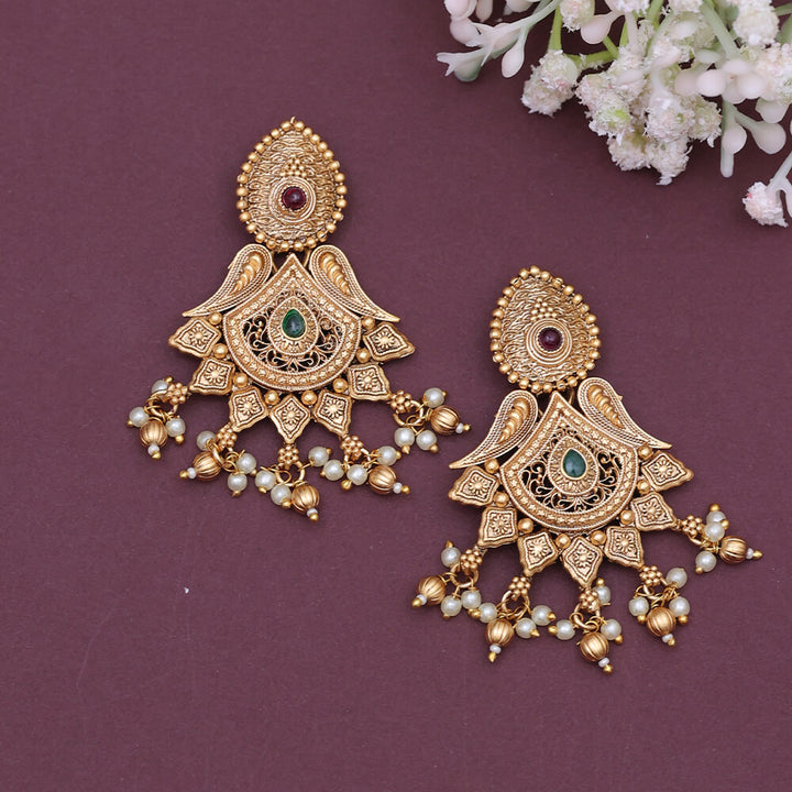 Antique Moti Earring With Gold Plating 220634