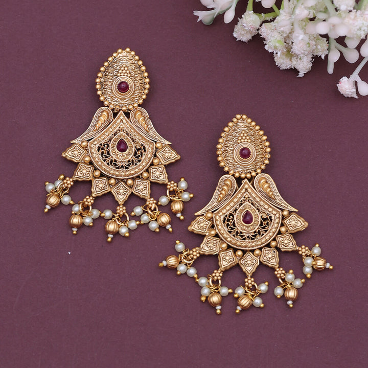 Antique Moti Earring With Gold Plating 220634