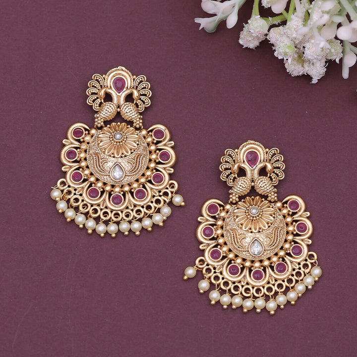 Antique Moti Earring With Matte Gold Plating 220641