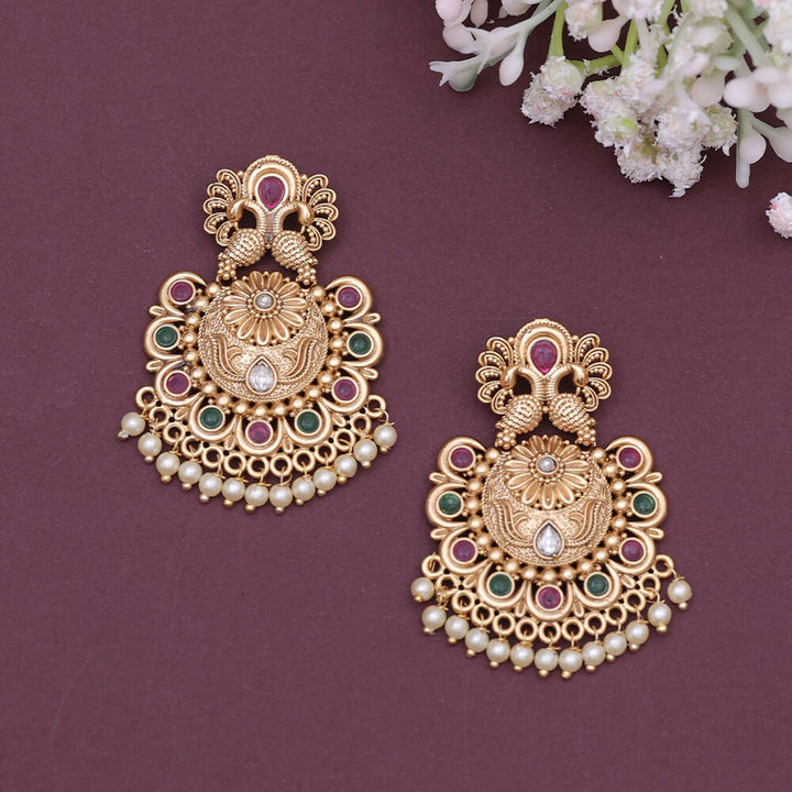 Antique Moti Earring With Matte Gold Plating 220641