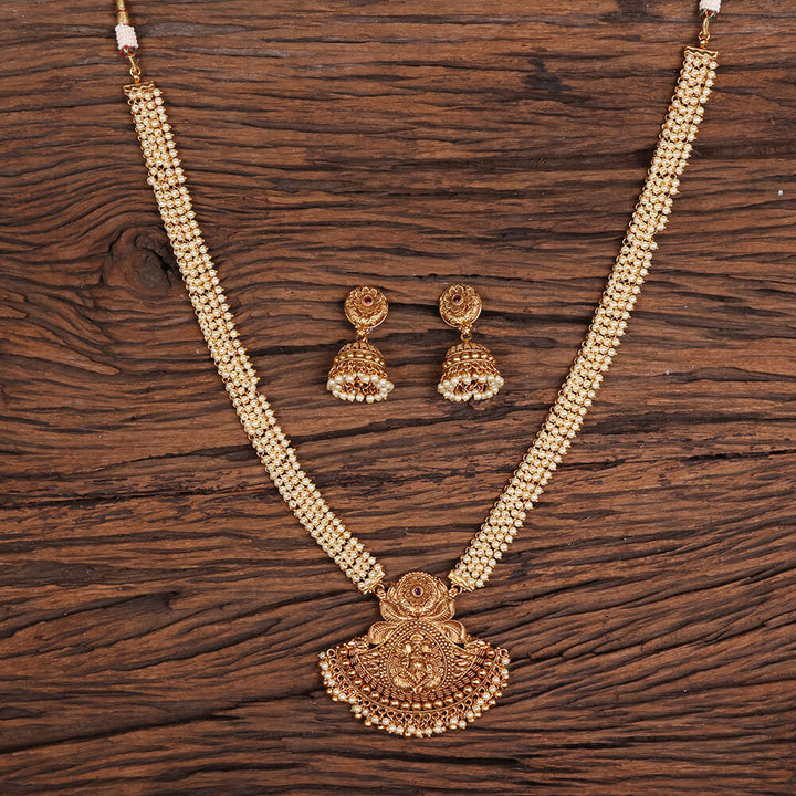 Antique Long Necklace With Matte Gold Plating 220703