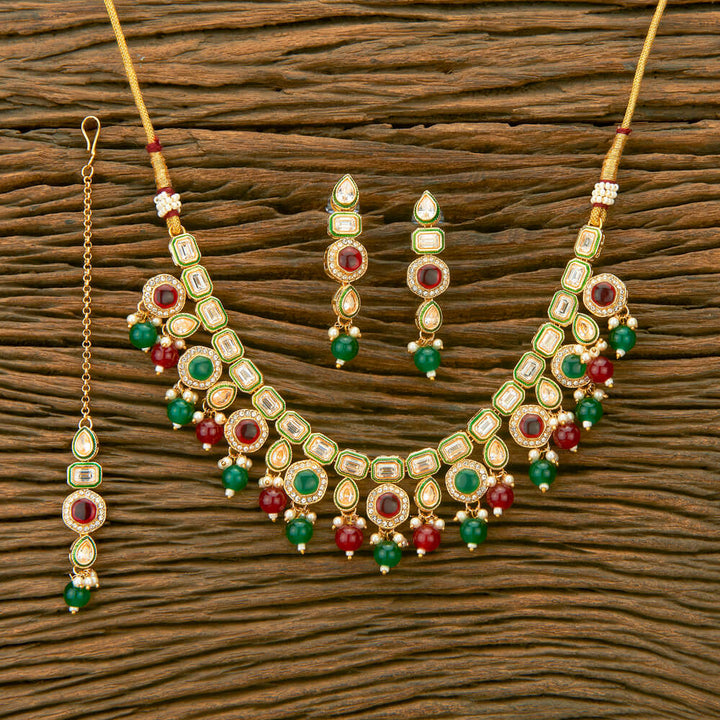 Antique Beads Necklace With Gold Plating 220710