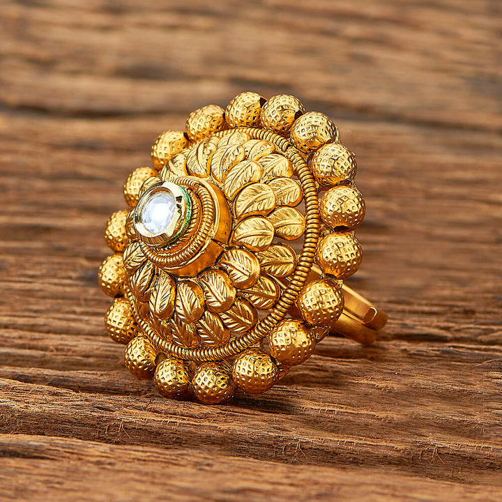 Antique Adjustable Ring With Matte Gold Plating 220753