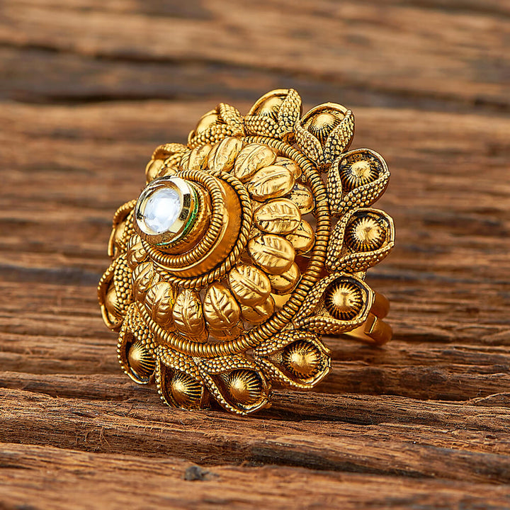 Antique Adjustable Ring With Matte Gold Plating 220754