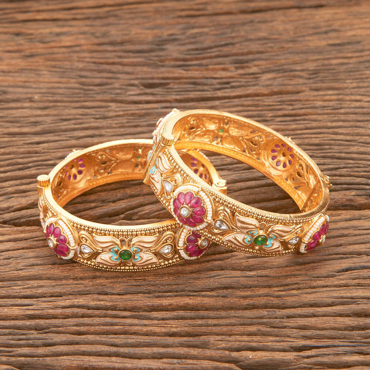 Antique Meenakari Bangles With Matte Gold Plating 220773