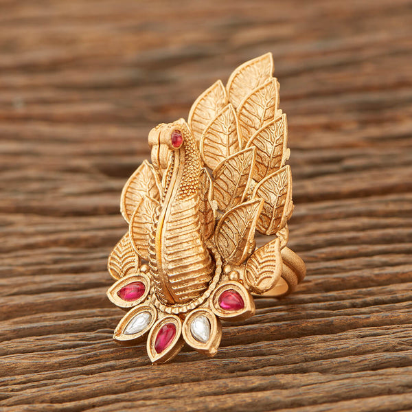 Antique Peacock Ring With Matte Gold Plating 220866