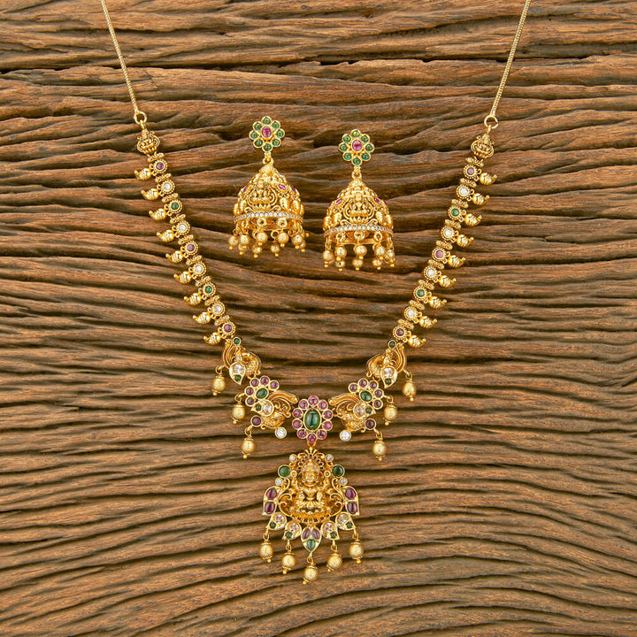 Antique Temple Necklace With Matte Gold Plating 220876