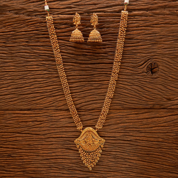 Antique Long Necklace With Matte Gold Plating 220929