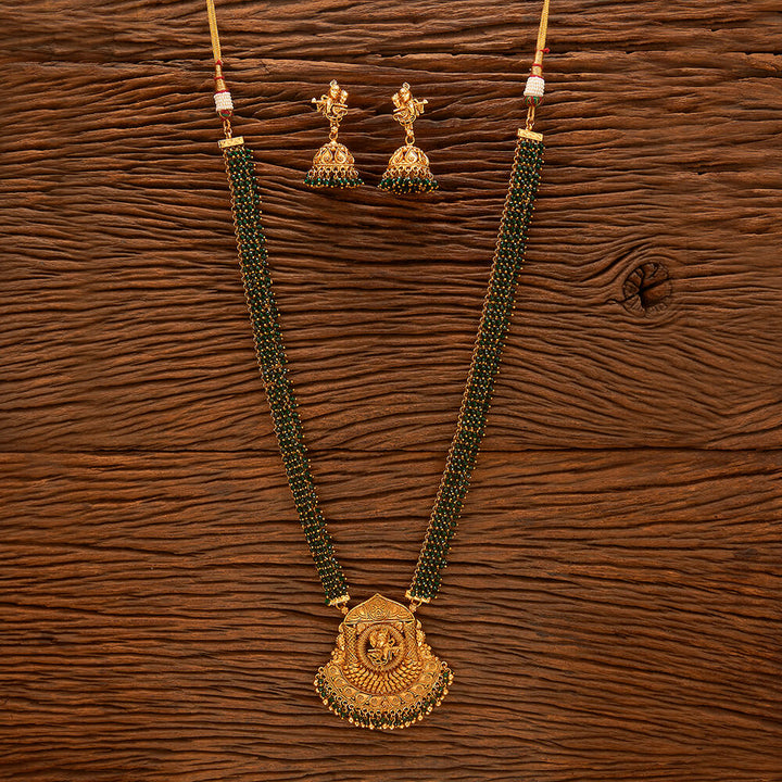 Antique Long Necklace With Matte Gold Plating 220942