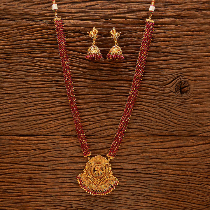 Antique Long Necklace With Matte Gold Plating 220942