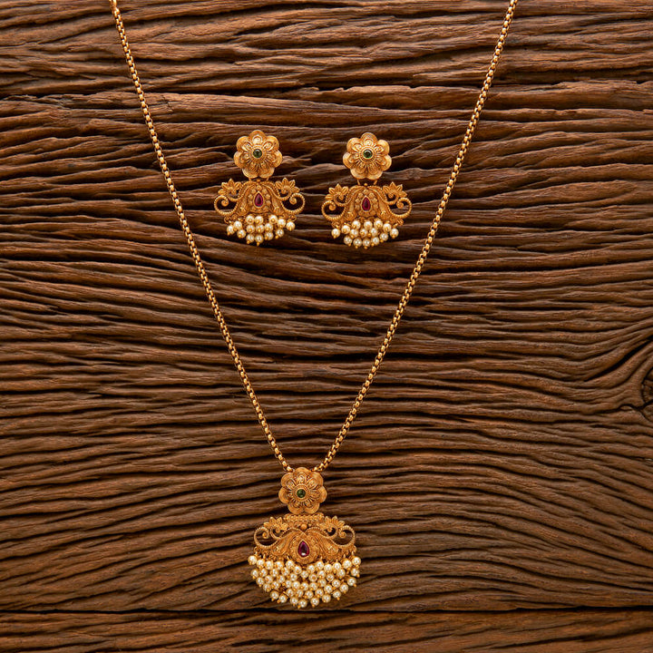 Antique Chain Pendant Set With Matte Gold Plating 220982