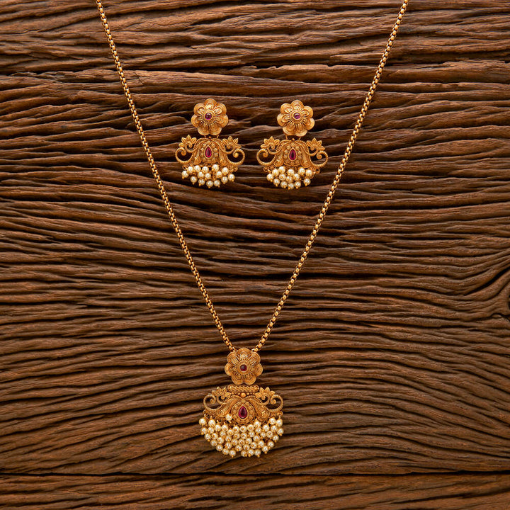 Antique Chain Pendant Set With Matte Gold Plating 220982