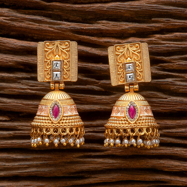 Antique Moti Jhumki With Matte Gold Plating 221096