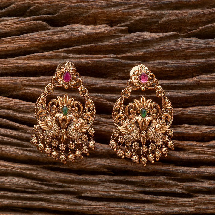 Antique South Indian Earring With Matte Gold Plating 221286