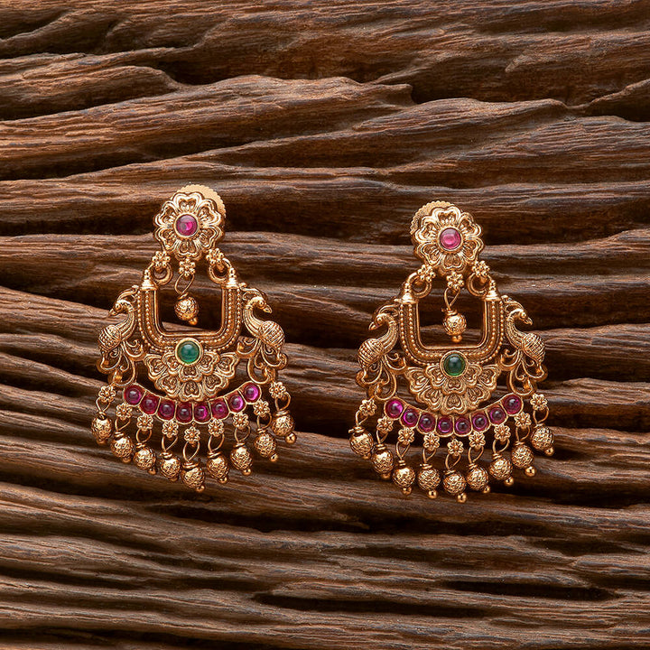 Antique Peacock Earring With Matte Gold Plating 221296