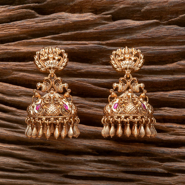 Antique Temple Jhumki With Matte Gold Plating 221299