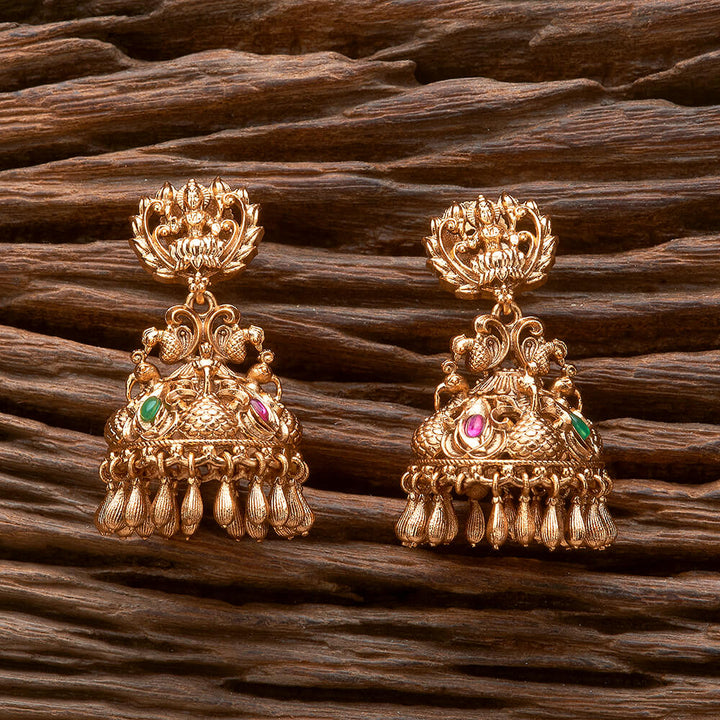 Antique Temple Jhumki With Matte Gold Plating 221299