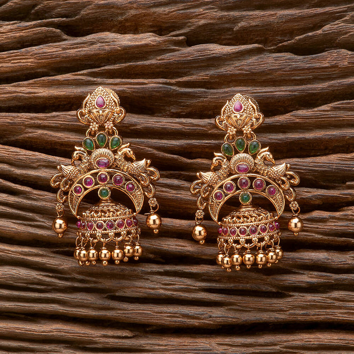 Antique Peacock Earring With Matte Gold Plating 221301