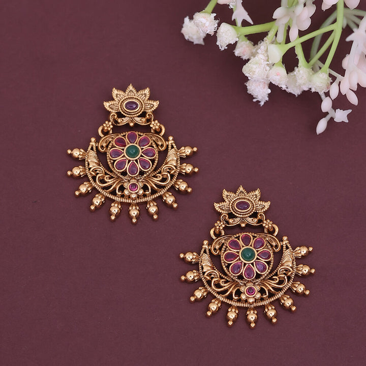 Antique South Indian Earring With Matte Gold Plating 221303