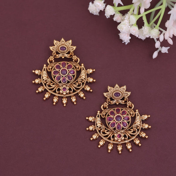 Antique South Indian Earring With Matte Gold Plating 221303