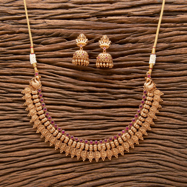 Antique South Indian Necklace With Matte Gold Plating 221305