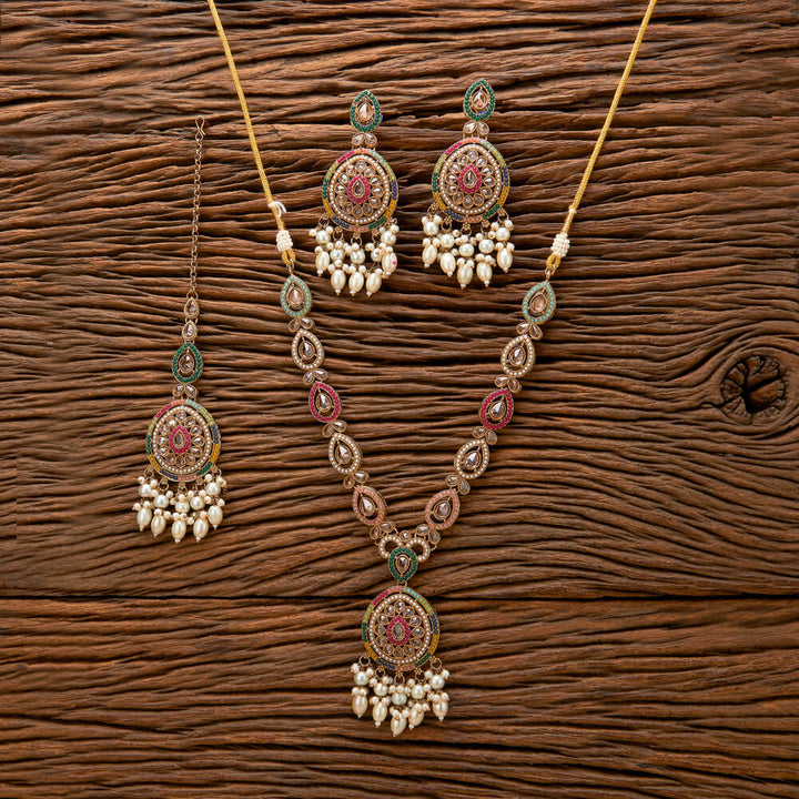 Antique Moti Necklace With Mehndi Plating 221371