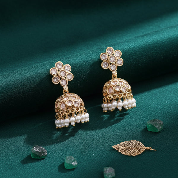 221406 Antique Moti Jhumki With Gold Plating