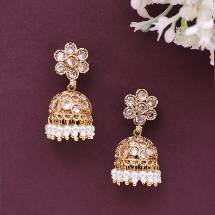 Antique Moti Jhumki With Gold Plating 221406