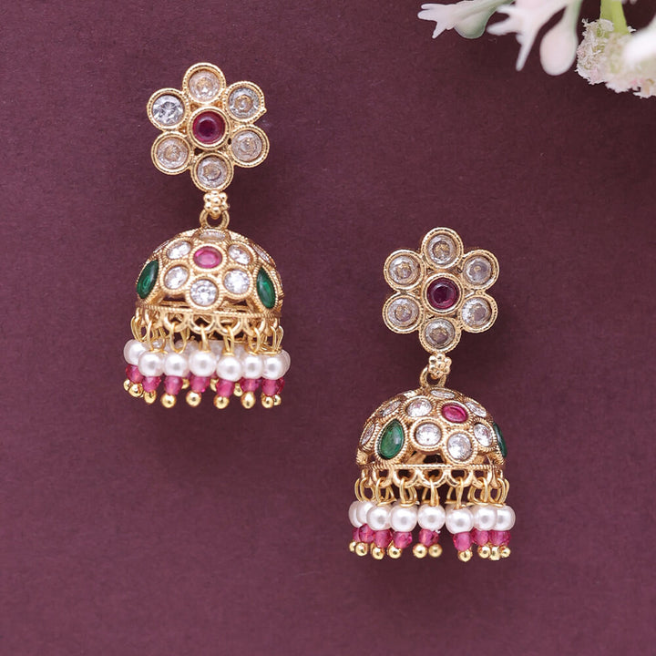 Antique Moti Jhumki With Gold Plating 221406