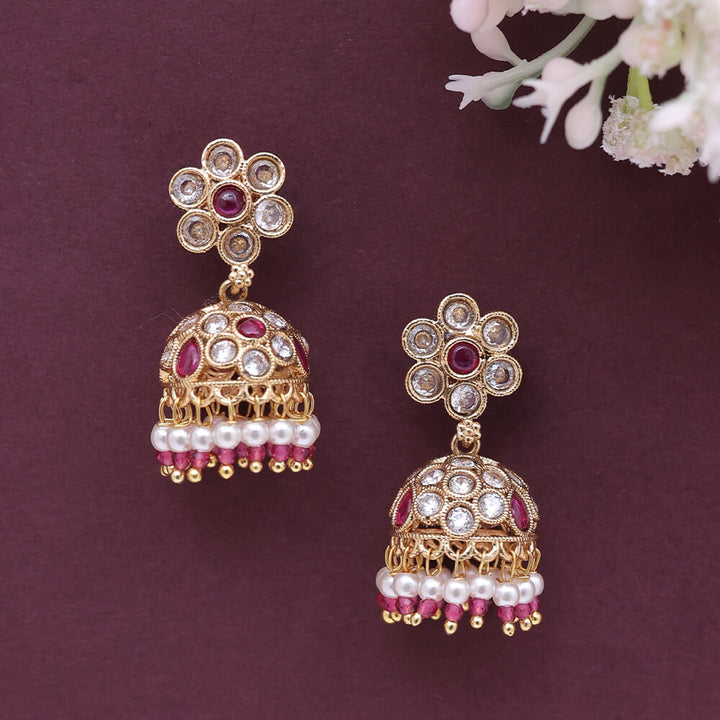 Antique Moti Jhumki With Gold Plating 221406
