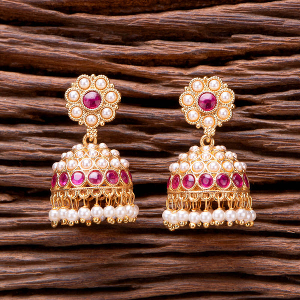 221444 Antique Moti Jhumki With Gold Plating