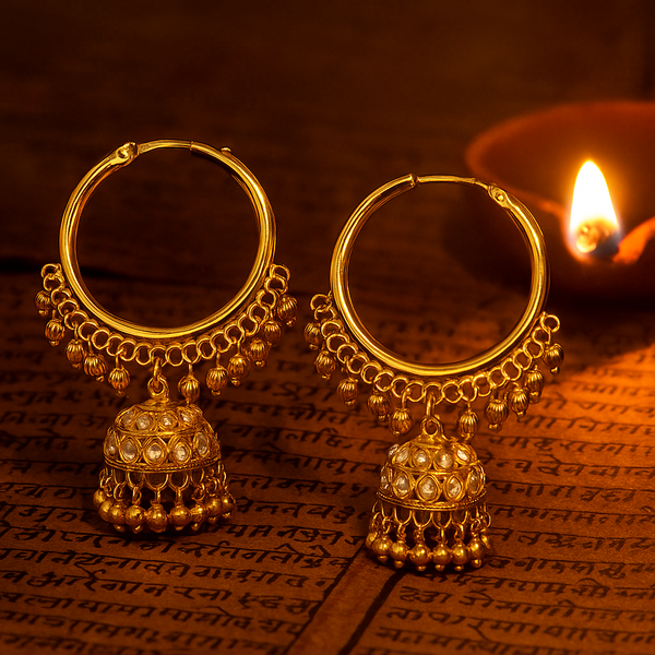 221471 Antique Moti Jhumki With Gold Plating