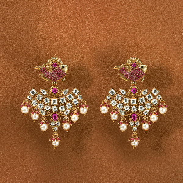 Antique Pearl Earring With Matte Gold Plating 221488