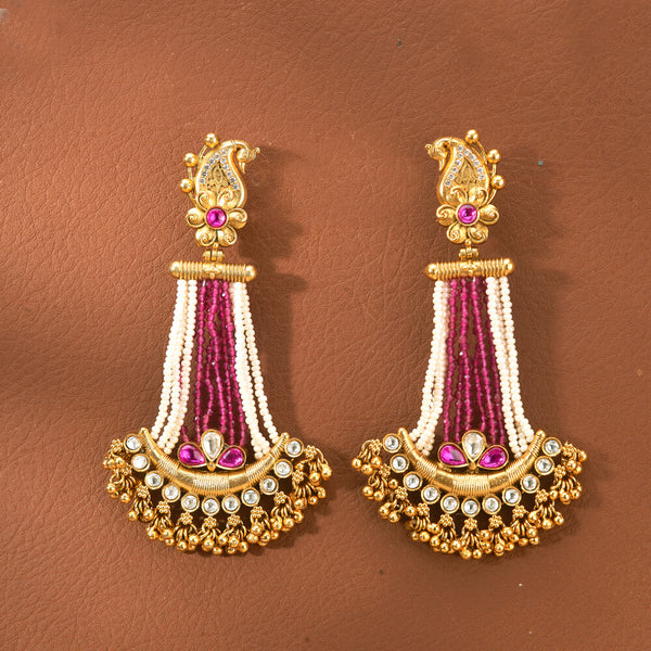 Antique Long Earring With Matte Gold Plating 221489