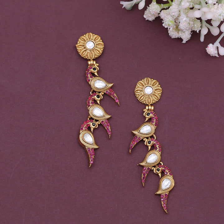 Antique Peacock Earring With Matte Gold Plating 221490