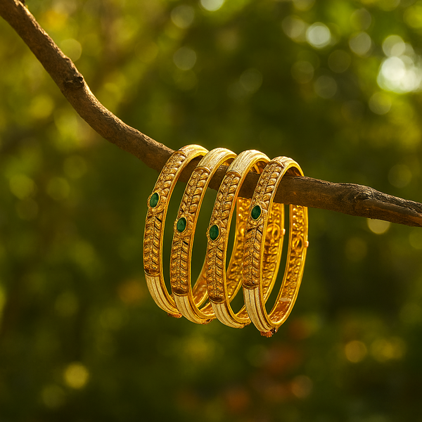 221601 Antique Classic Bangles With Matte Gold Plating