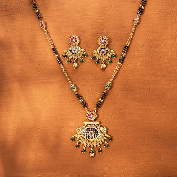 Antique Classic Mangalsutra With Matte Gold Plating 221764